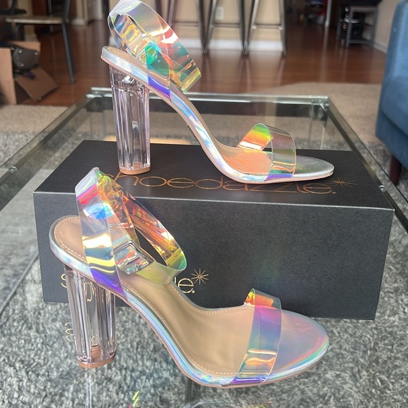 NIB New Hanna Transparent Iridescent Heeled Sandals - Picture 9 of 15